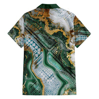 Polynesian Tribal Tattoo Family Matching Off Shoulder Maxi Dress and Hawaiian Shirt Green Marble Pattern LT9 - Polynesian Pride