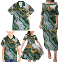 Polynesian Tribal Tattoo Family Matching Puletasi and Hawaiian Shirt Green Marble Pattern LT9 - Polynesian Pride