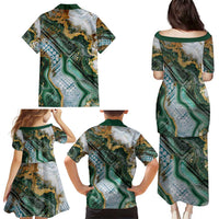 Polynesian Tribal Tattoo Family Matching Puletasi and Hawaiian Shirt Green Marble Pattern LT9 - Polynesian Pride