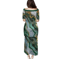 Polynesian Tribal Tattoo Family Matching Puletasi and Hawaiian Shirt Green Marble Pattern LT9 - Polynesian Pride