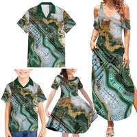 Polynesian Tribal Tattoo Family Matching Summer Maxi Dress and Hawaiian Shirt Green Marble Pattern LT9 - Polynesian Pride