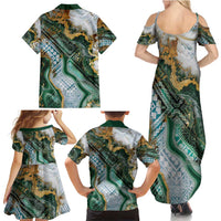 Polynesian Tribal Tattoo Family Matching Summer Maxi Dress and Hawaiian Shirt Green Marble Pattern LT9 - Polynesian Pride