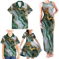Polynesian Tribal Tattoo Family Matching Tank Maxi Dress and Hawaiian Shirt Green Marble Pattern LT9 - Polynesian Pride