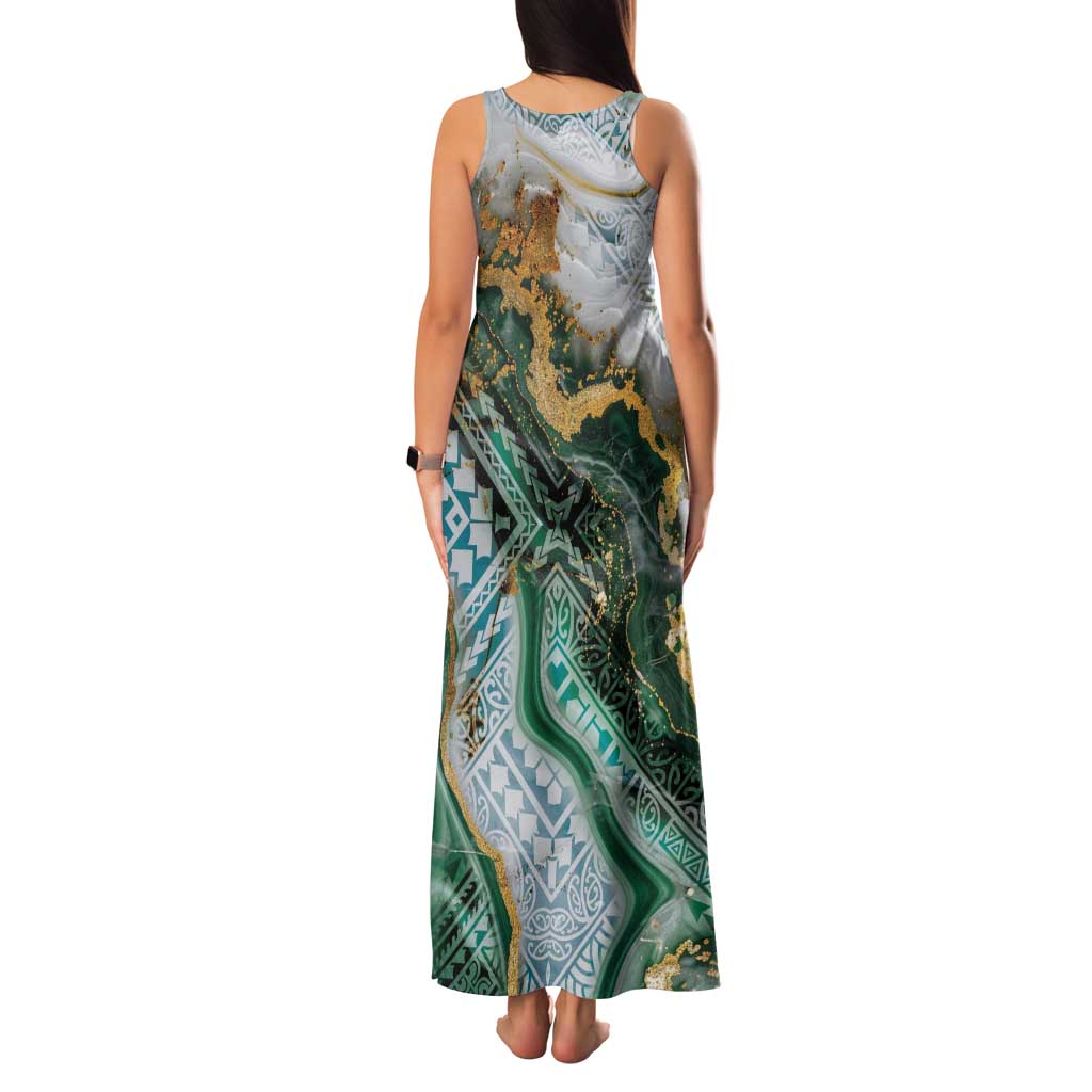 Polynesian Tribal Tattoo Family Matching Tank Maxi Dress and Hawaiian Shirt Green Marble Pattern LT9 - Polynesian Pride