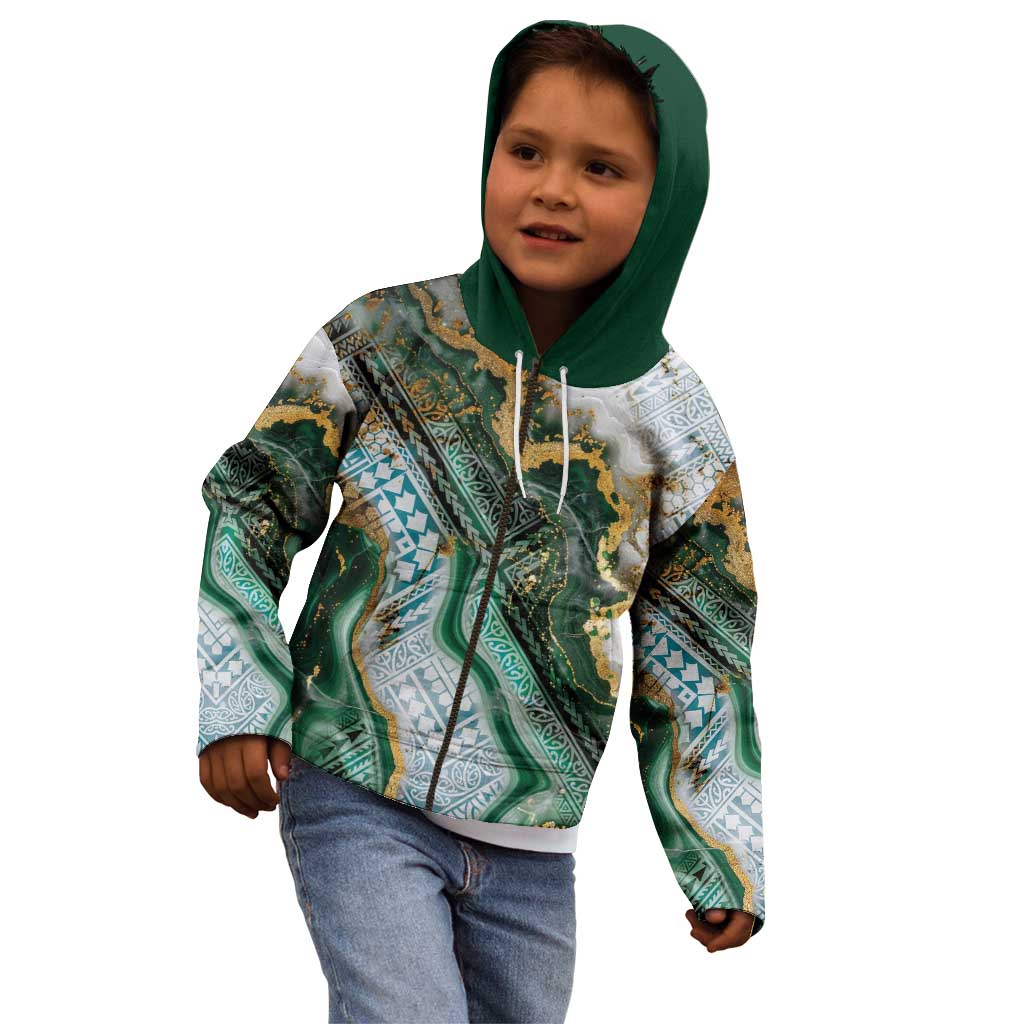 Polynesian Tribal Tattoo Kid Hoodie Green Marble Pattern