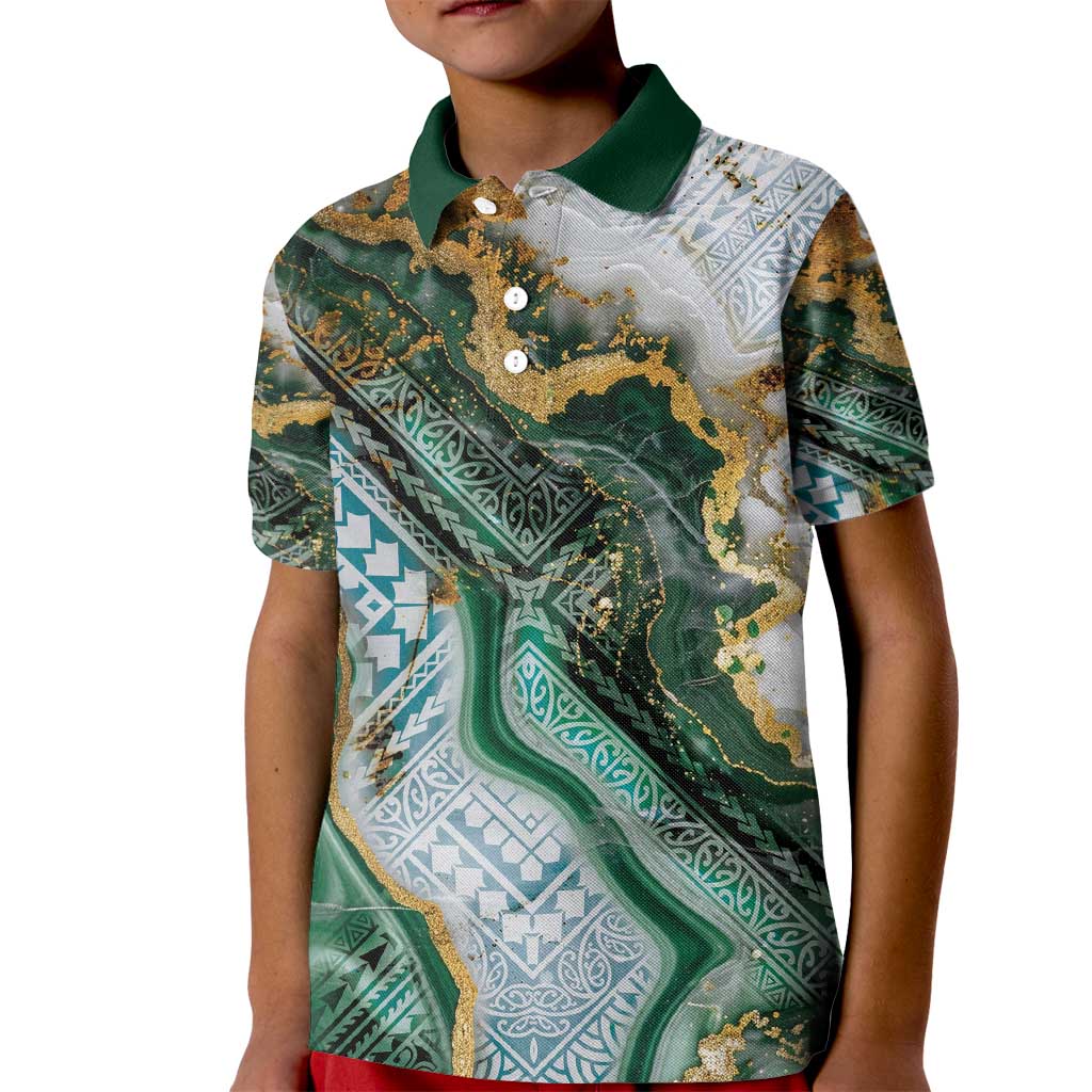 Polynesian Tribal Tattoo Kid Polo Shirt Green Marble Pattern LT9 Kid Green - Polynesian Pride