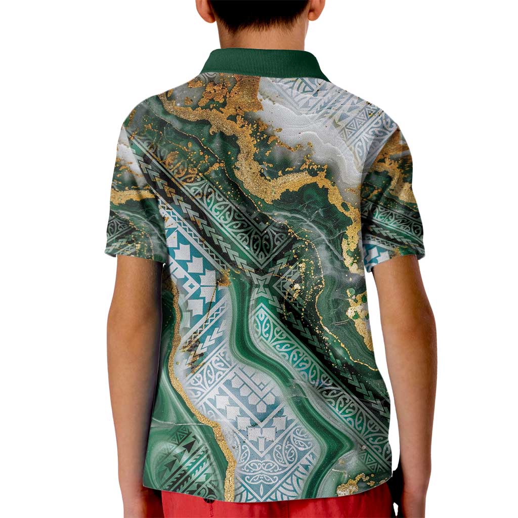 Polynesian Tribal Tattoo Kid Polo Shirt Green Marble Pattern LT9 - Polynesian Pride