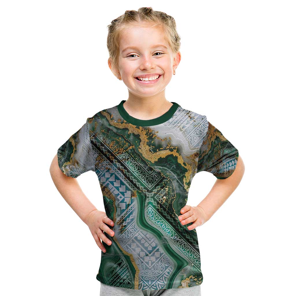 Polynesian Tribal Tattoo Kid T Shirt Green Marble Pattern LT9 Green - Polynesian Pride