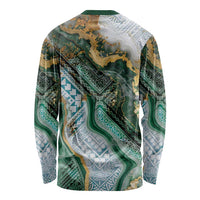 Polynesian Tribal Tattoo Long Sleeve Shirt Green Marble Pattern