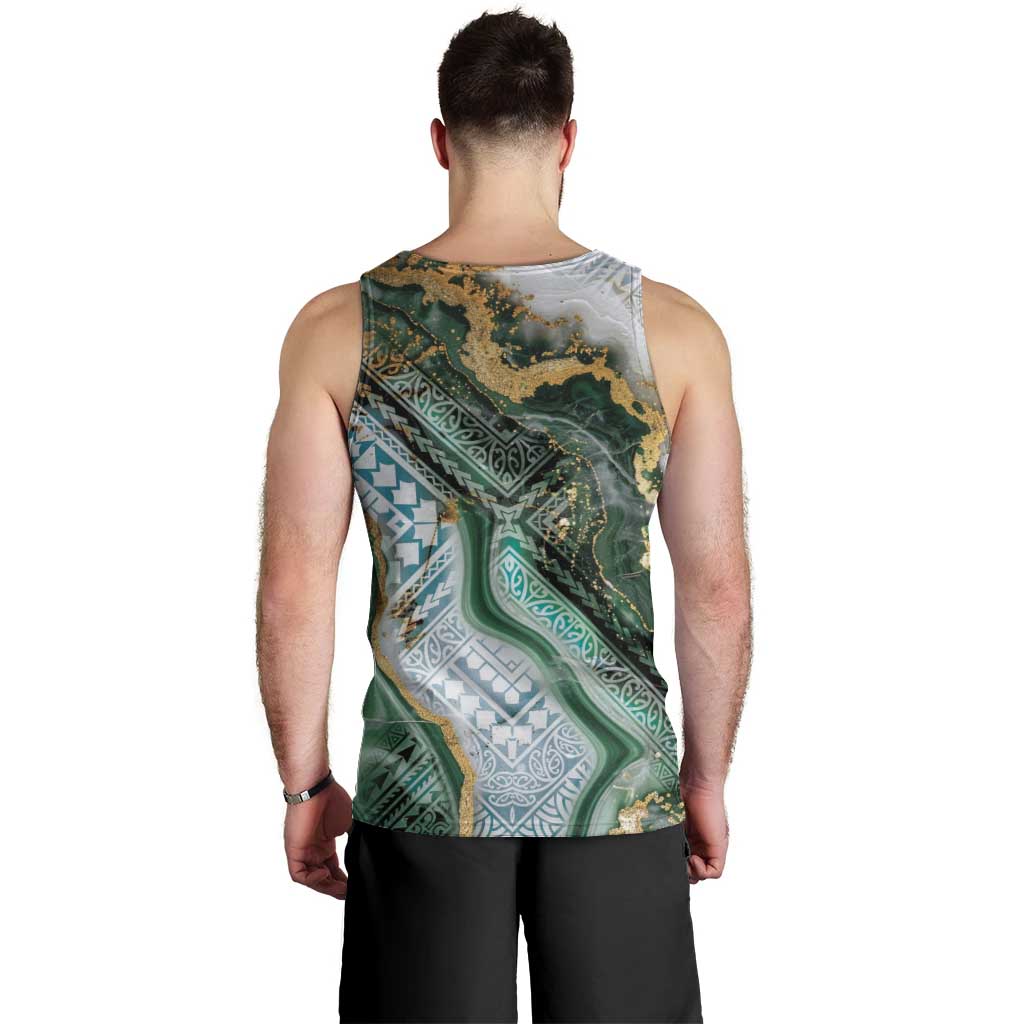 Polynesian Tribal Tattoo Men Tank Top Green Marble Pattern