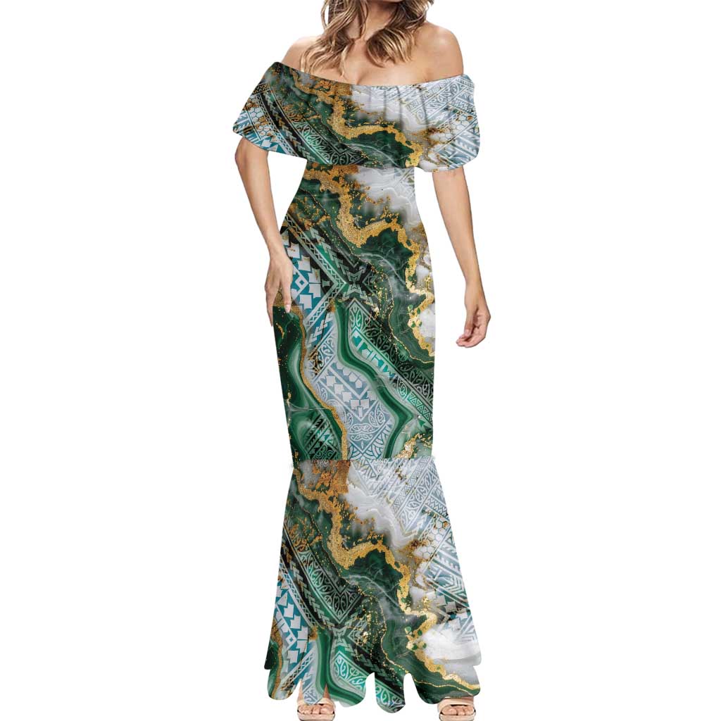 Polynesian Tribal Tattoo Mermaid Dress Green Marble Pattern LT9 - Polynesian Pride