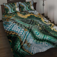 Polynesian Tribal Tattoo Quilt Bed Set Green Marble Pattern