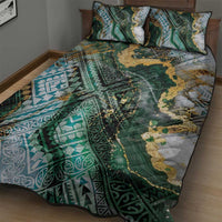 Polynesian Tribal Tattoo Quilt Bed Set Green Marble Pattern