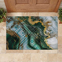 Polynesian Tribal Tattoo Rubber Doormat Green Marble Pattern