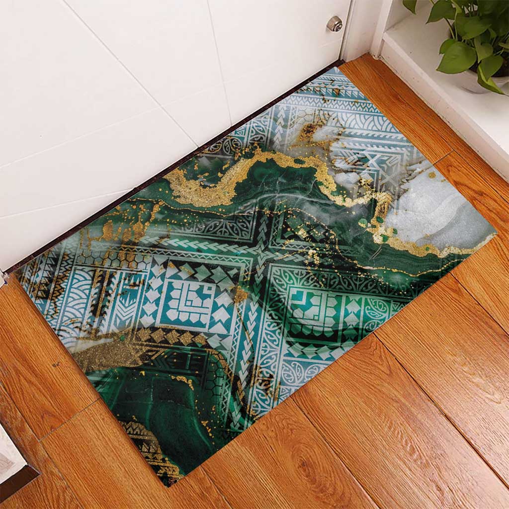 Polynesian Tribal Tattoo Rubber Doormat Green Marble Pattern