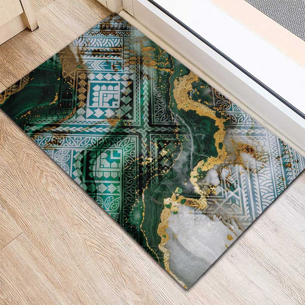 Polynesian Tribal Tattoo Rubber Doormat Green Marble Pattern