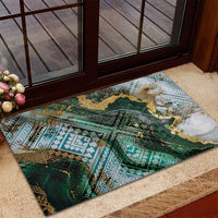 Polynesian Tribal Tattoo Rubber Doormat Green Marble Pattern