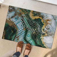 Polynesian Tribal Tattoo Rubber Doormat Green Marble Pattern