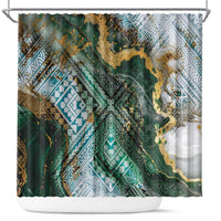 Polynesian Tribal Tattoo Shower Curtain Green Marble Pattern