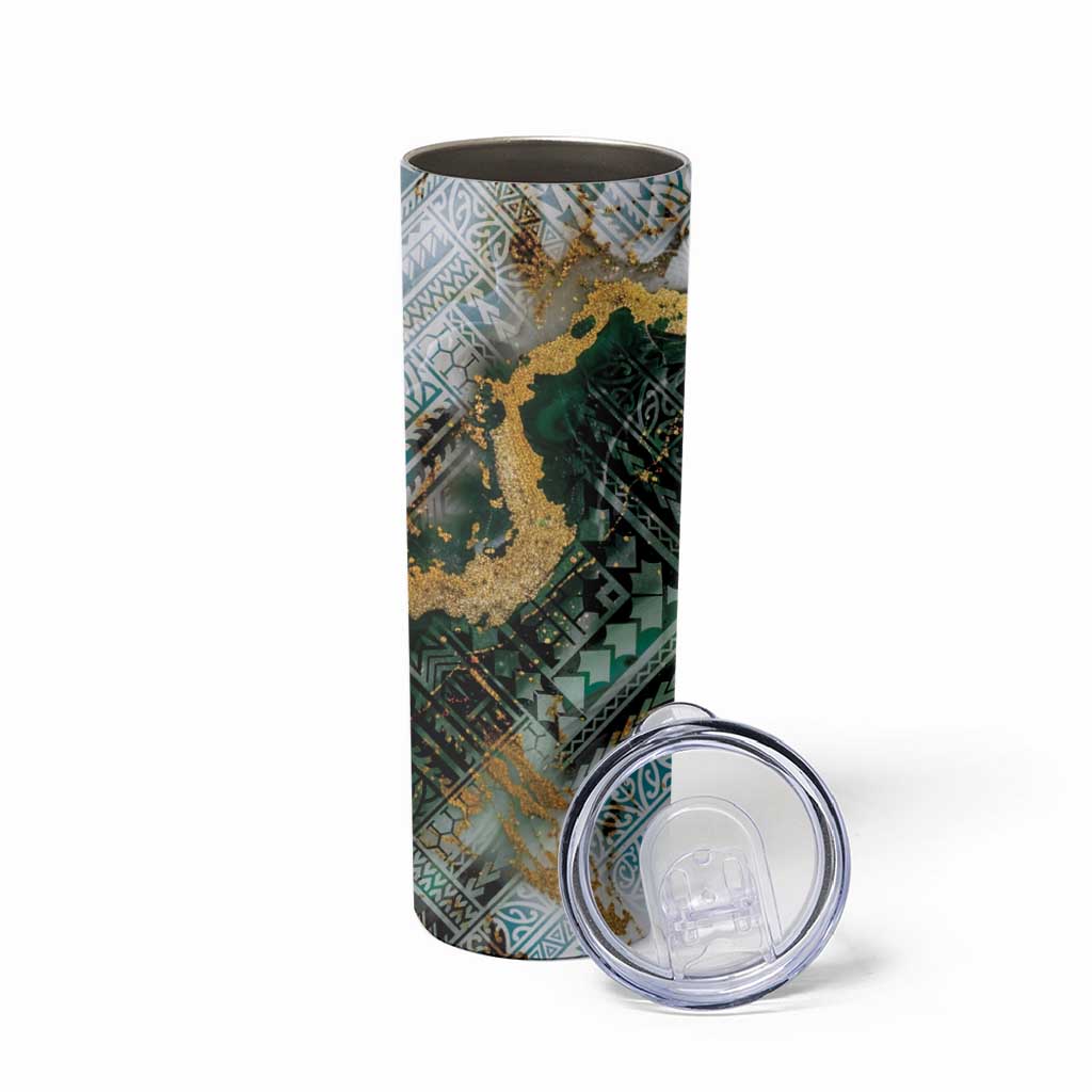 Polynesian Tribal Tattoo Skinny Tumbler Green Marble Pattern LT9 - Polynesian Pride