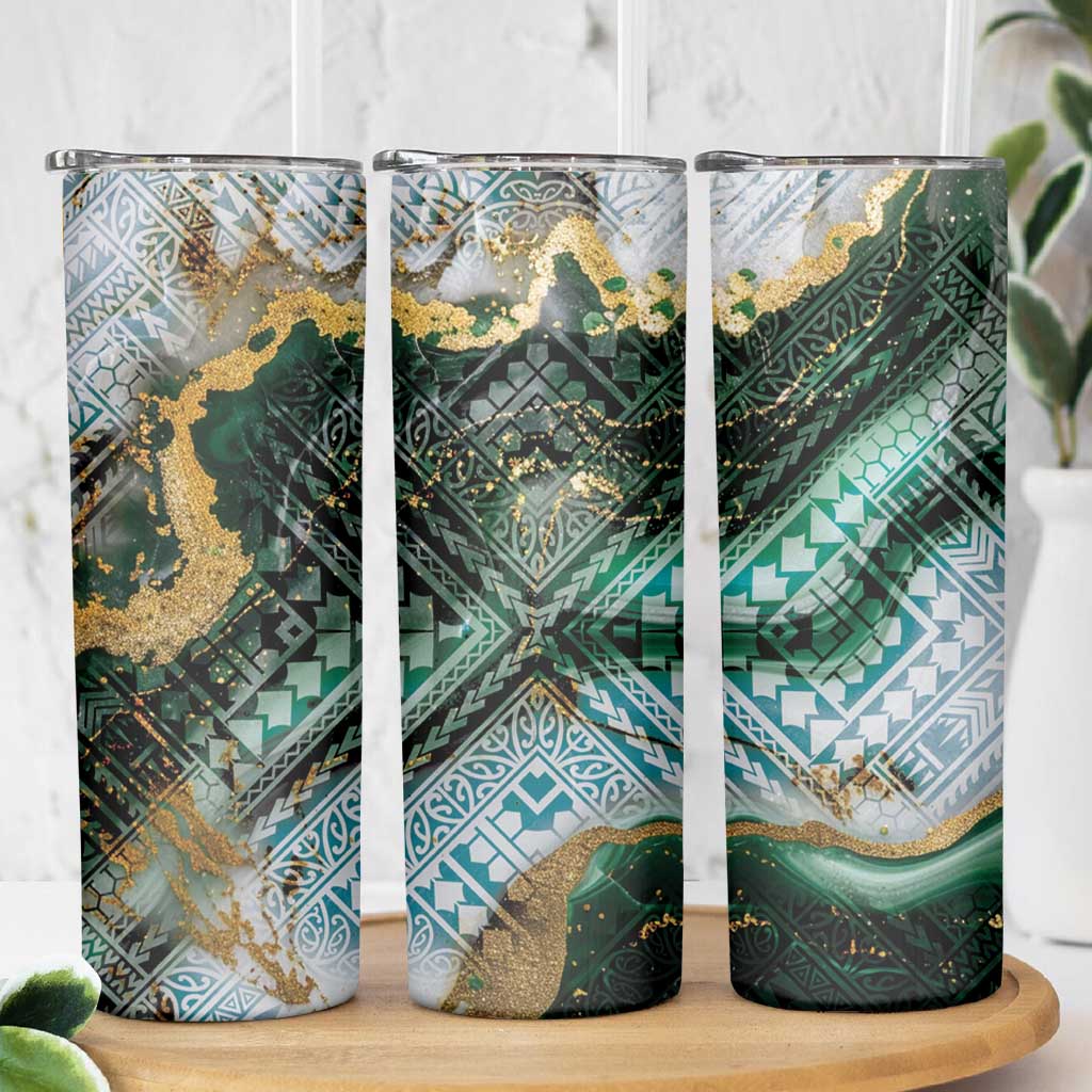 Polynesian Tribal Tattoo Skinny Tumbler Green Marble Pattern LT9 - Polynesian Pride