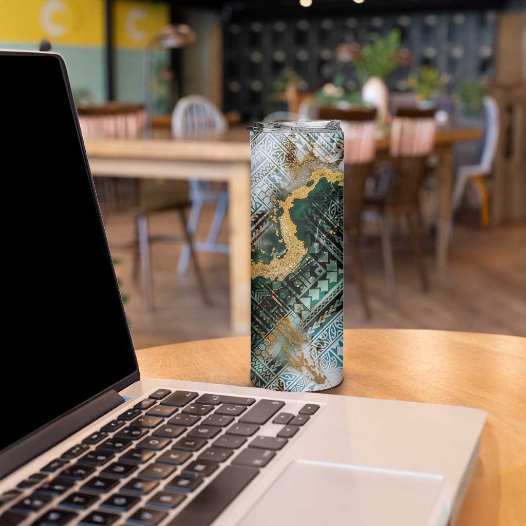 Polynesian Tribal Tattoo Skinny Tumbler Green Marble Pattern LT9 - Polynesian Pride