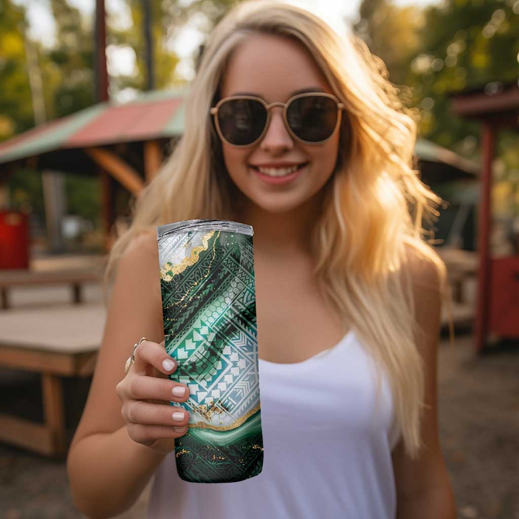 Polynesian Tribal Tattoo Skinny Tumbler Green Marble Pattern LT9 - Polynesian Pride
