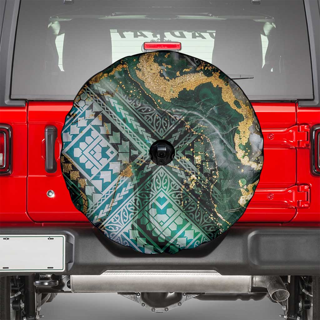 Polynesian Tribal Tattoo Spare Tire Cover Green Marble Pattern