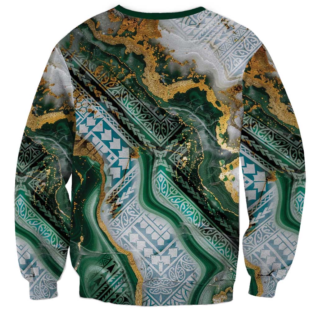 Polynesian Tribal Tattoo Sweatshirt Green Marble Pattern LT9 - Polynesian Pride