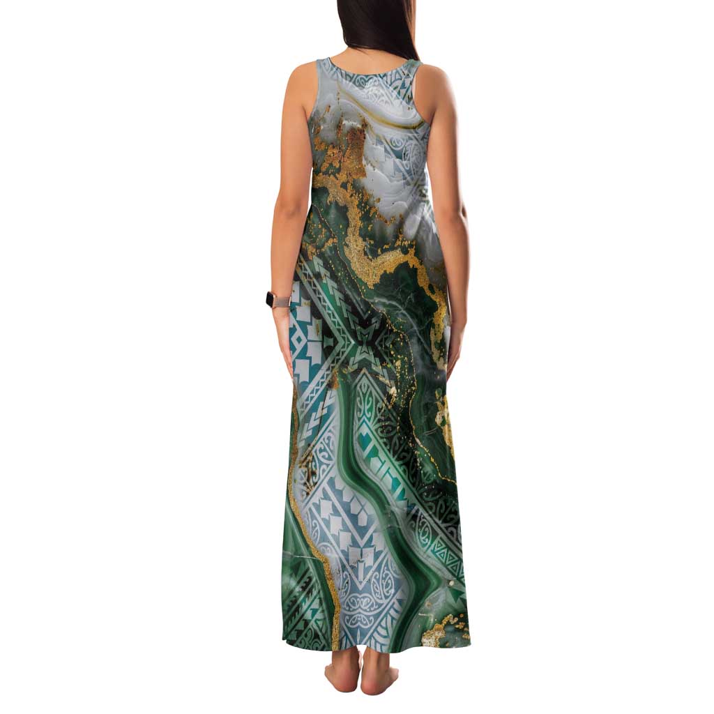 Polynesian Tribal Tattoo Tank Maxi Dress Green Marble Pattern