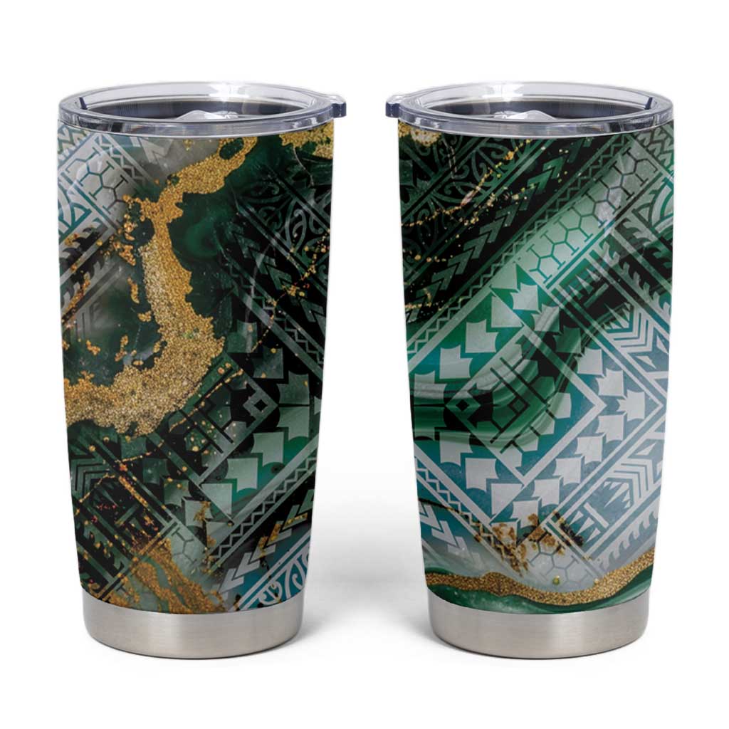 Polynesian Tribal Tattoo Tumbler Cup Green Marble Pattern
