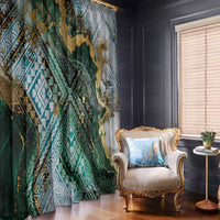 Polynesian Tribal Tattoo Window Curtain Green Marble Pattern