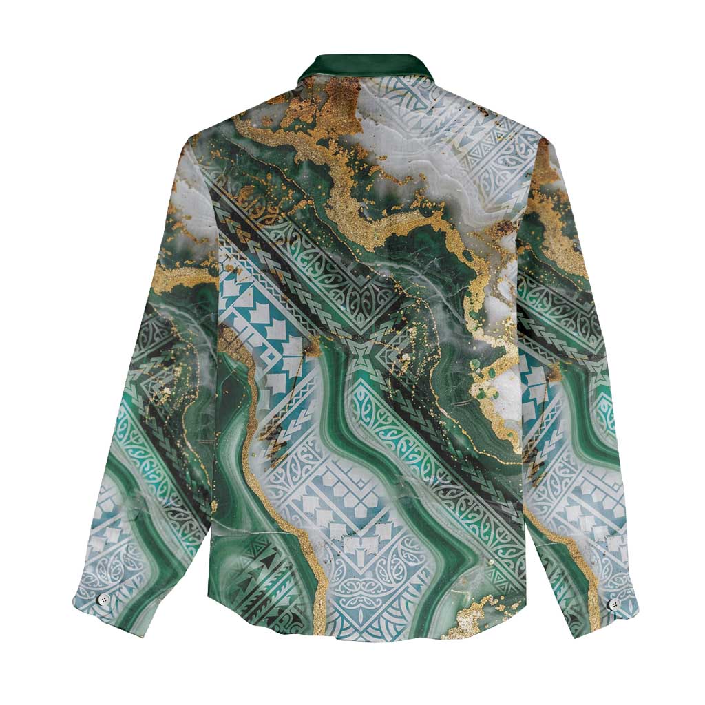 Polynesian Tribal Tattoo Women Casual Shirt Green Marble Pattern LT9 - Polynesian Pride