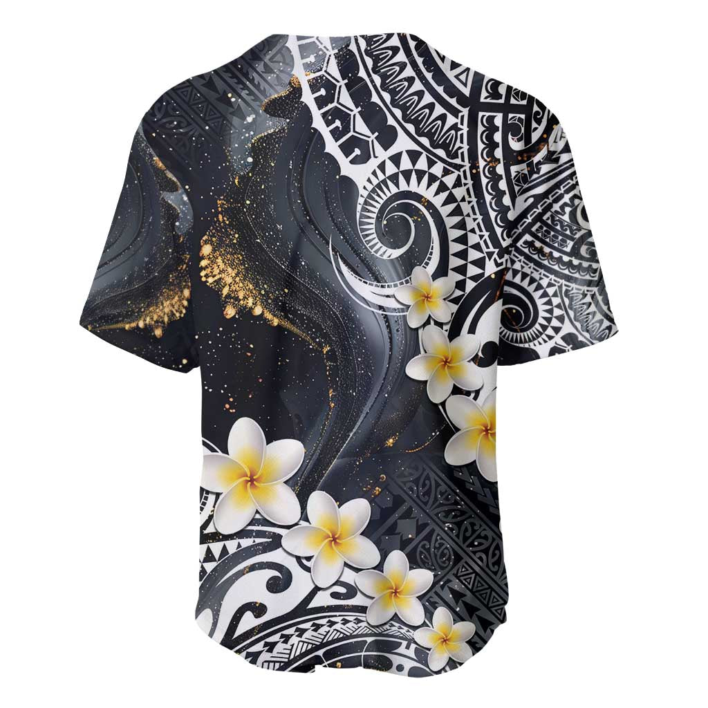 Polynesian Tribal Tattoo Baseball Jersey Plumeria Black Gold Marble Pattern LT9 - Polynesian Pride