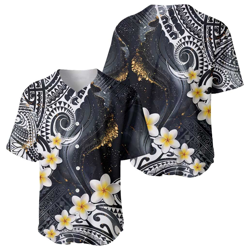 Polynesian Tribal Tattoo Baseball Jersey Plumeria Black Gold Marble Pattern LT9 - Polynesian Pride