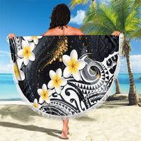 Polynesian Tribal Tattoo Beach Blanket Plumeria Black Gold Marble Pattern