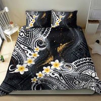 Polynesian Tribal Tattoo Bedding Set Plumeria Black Gold Marble Pattern