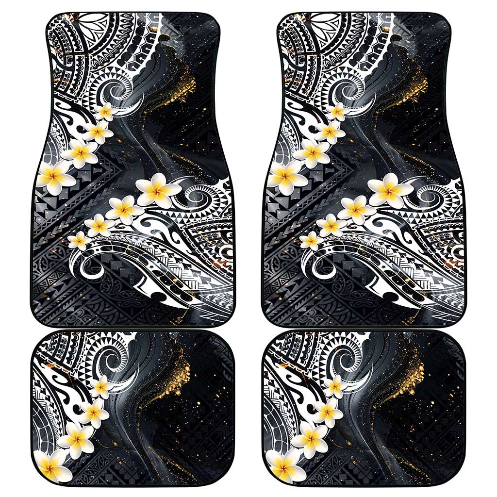 Polynesian Tribal Tattoo Car Mats Plumeria Black Gold Marble Pattern