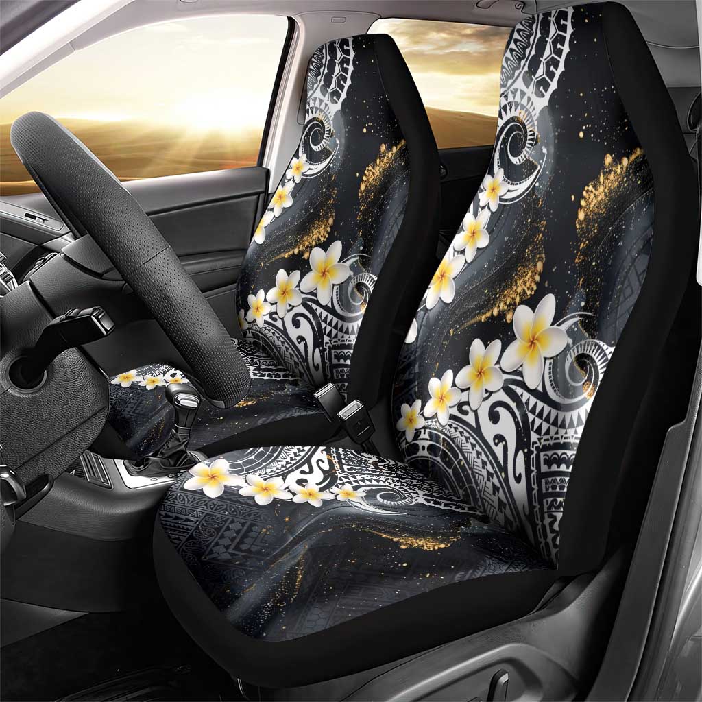 Polynesian Tribal Tattoo Car Seat Cover Plumeria Black Gold Marble Pattern