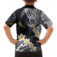 Polynesian Tribal Tattoo Family Matching Long Sleeve Bodycon Dress and Hawaiian Shirt Plumeria Black Gold Marble Pattern LT9 - Polynesian Pride