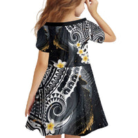 Polynesian Tribal Tattoo Family Matching Long Sleeve Bodycon Dress and Hawaiian Shirt Plumeria Black Gold Marble Pattern LT9 - Polynesian Pride