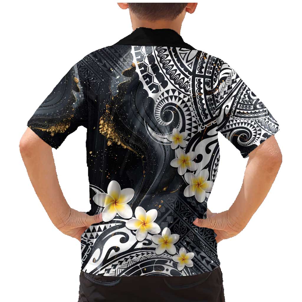 Polynesian Tribal Tattoo Family Matching Mermaid Dress and Hawaiian Shirt Plumeria Black Gold Marble Pattern LT9 - Polynesian Pride