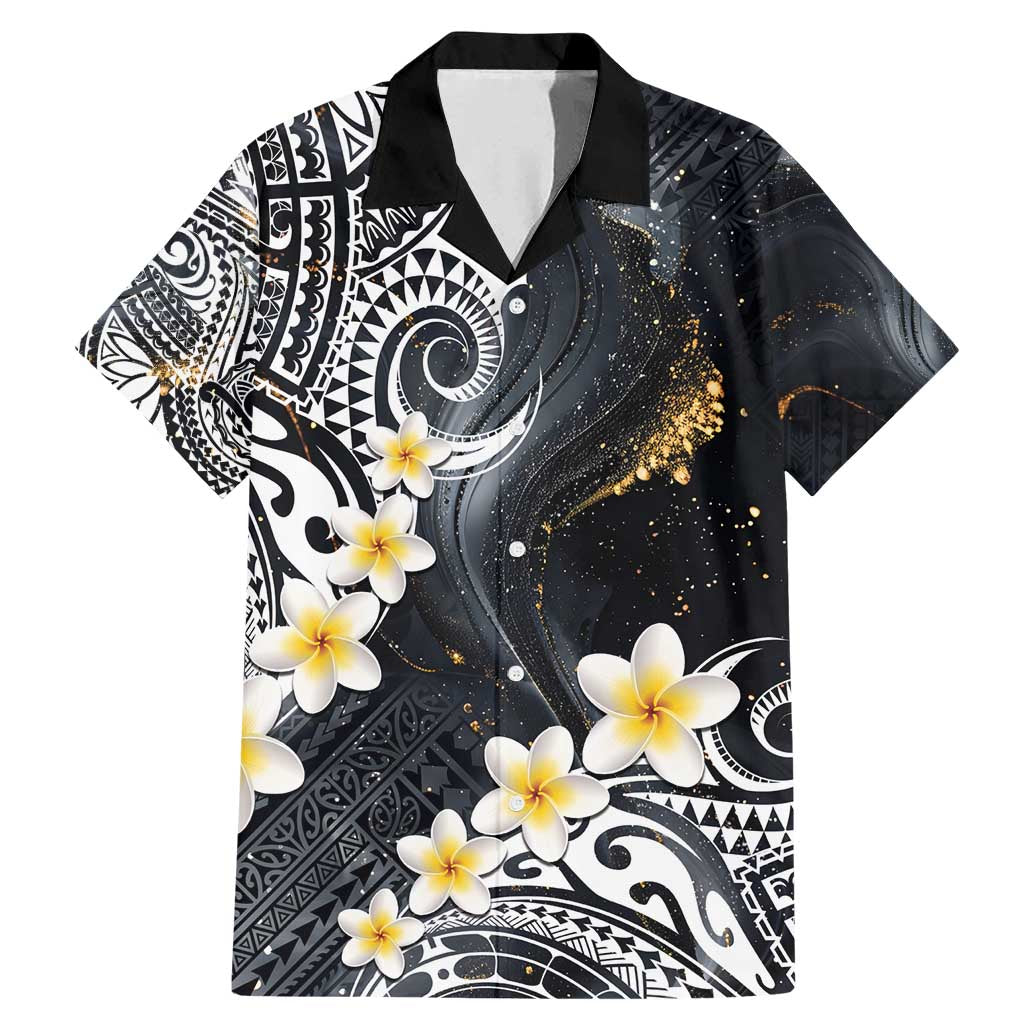 Polynesian Tribal Tattoo Family Matching Mermaid Dress and Hawaiian Shirt Plumeria Black Gold Marble Pattern LT9 Dad's Shirt - Short Sleeve Black - Polynesian Pride
