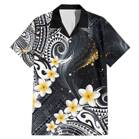 Polynesian Tribal Tattoo Family Matching Mermaid Dress and Hawaiian Shirt Plumeria Black Gold Marble Pattern LT9 Dad's Shirt - Short Sleeve Black - Polynesian Pride