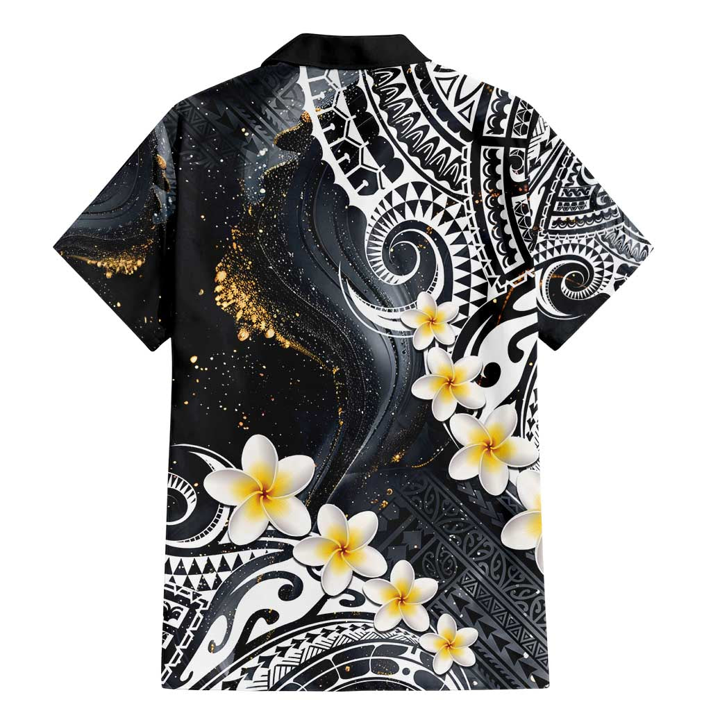 Polynesian Tribal Tattoo Family Matching Mermaid Dress and Hawaiian Shirt Plumeria Black Gold Marble Pattern LT9 - Polynesian Pride