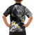 Polynesian Tribal Tattoo Family Matching Off The Shoulder Long Sleeve Dress and Hawaiian Shirt Plumeria Black Gold Marble Pattern