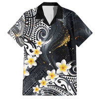 Polynesian Tribal Tattoo Family Matching Off Shoulder Maxi Dress and Hawaiian Shirt Plumeria Black Gold Marble Pattern