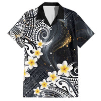 Polynesian Tribal Tattoo Family Matching Short Sleeve Bodycon Dress and Hawaiian Shirt Plumeria Black Gold Marble Pattern LT9 Dad's Shirt - Short Sleeve Black - Polynesian Pride