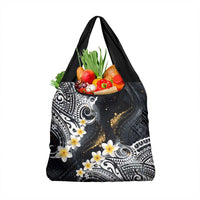 Polynesian Tribal Tattoo Grocery Bag Plumeria Black Gold Marble Pattern