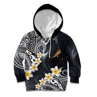 Polynesian Tribal Tattoo Kid Hoodie Plumeria Black Gold Marble Pattern